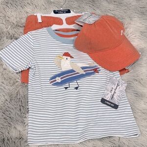 Tommy Bahama Blue Striped Shirt and Orange Cap Set